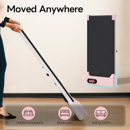 Foldable Under Desk Treadmill 2-in-1 LED Display Quiet Pink