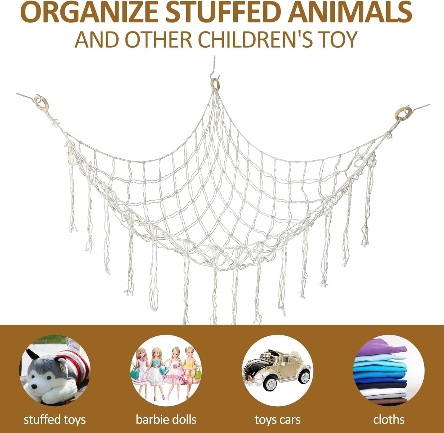 Macrame Teddy Hammock – Soft Toy Storage Net – Boho Nursery & Playroom Organizer