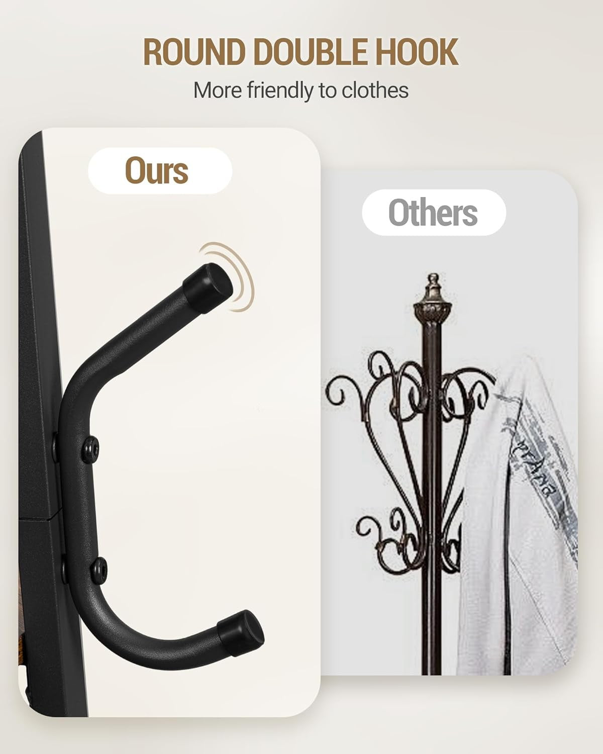 Rustic Brown Metal Coat Rack with 16 Hooks & Storage Shelves for Hallway