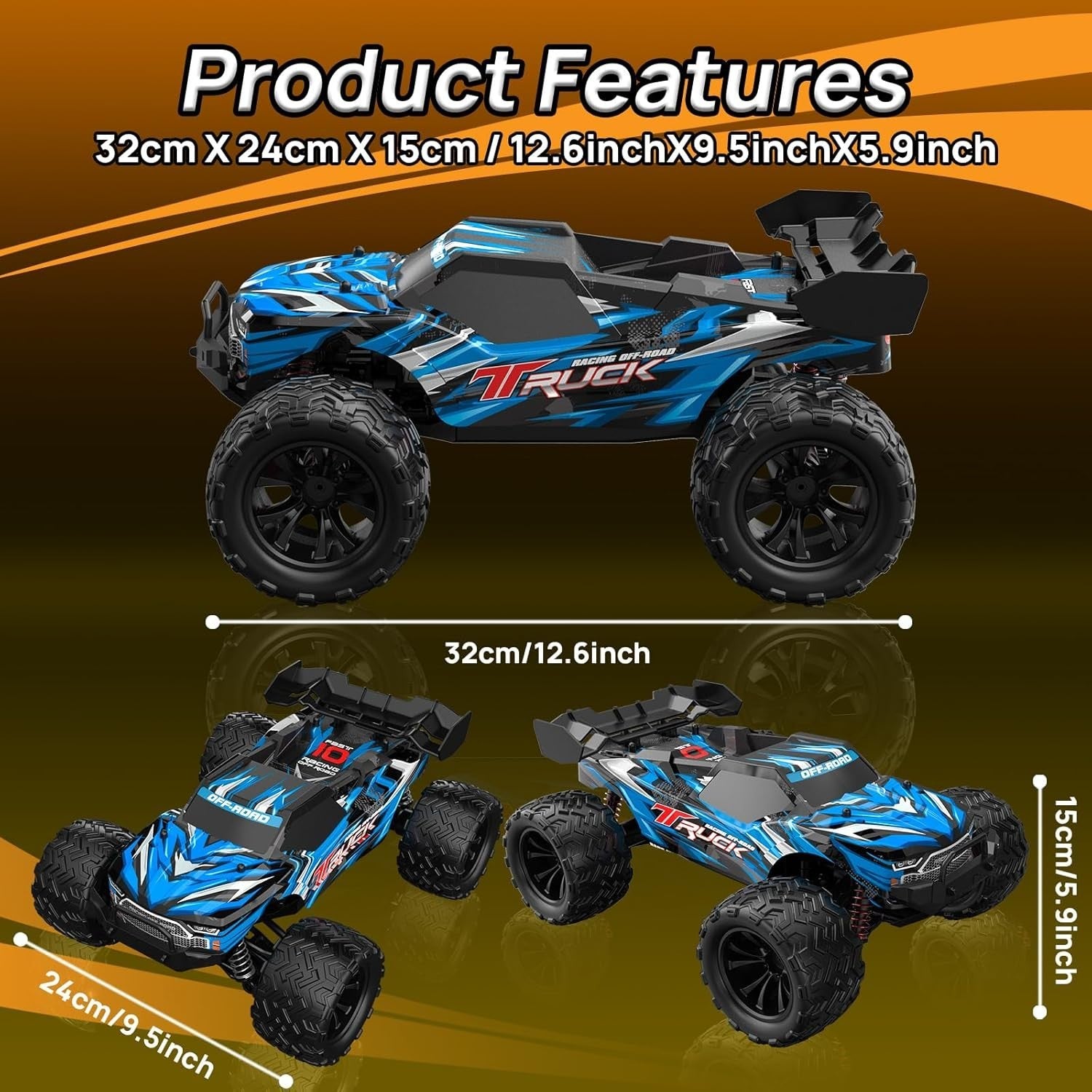 1:16 4WD High Speed RC Car 40KM/H Off-Road Monster Truck 2 Batteries for Kids