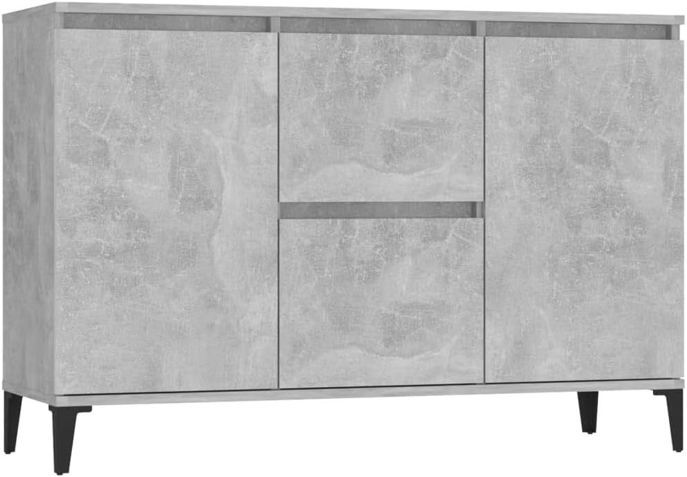 Concrete Grey Sideboard Cabinet Storage Unit 2 Doors 2 Drawers Metal Legs