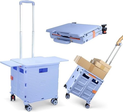 Folding Shopping Trolley 55kg Heavy Duty Cart 360° Wheels Adjustable Handle Blue