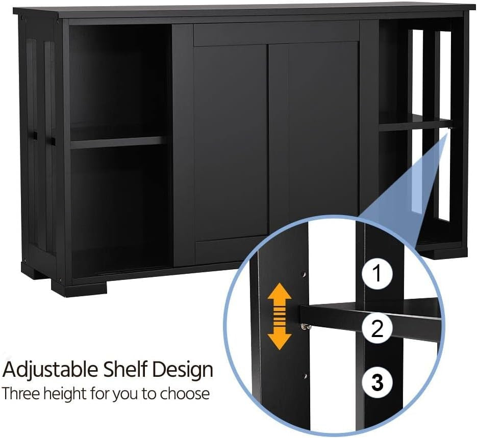 Set of 2 Black Sideboard Buffet Cabinets | Sliding Door Storage Units with Shelv