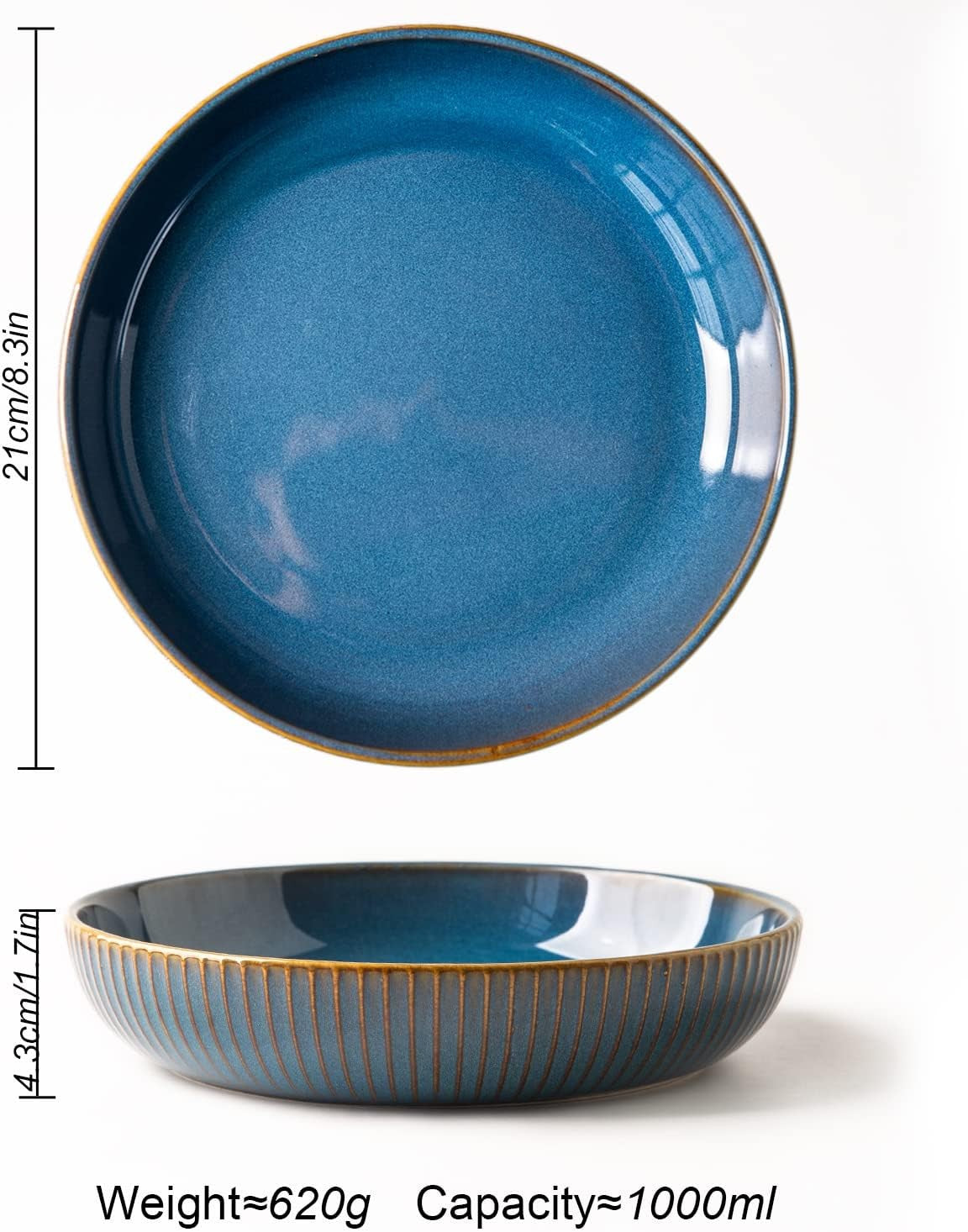 4pc Large Pasta Bowls 21cm Deep Porcelain Serving Bowls Blue Set