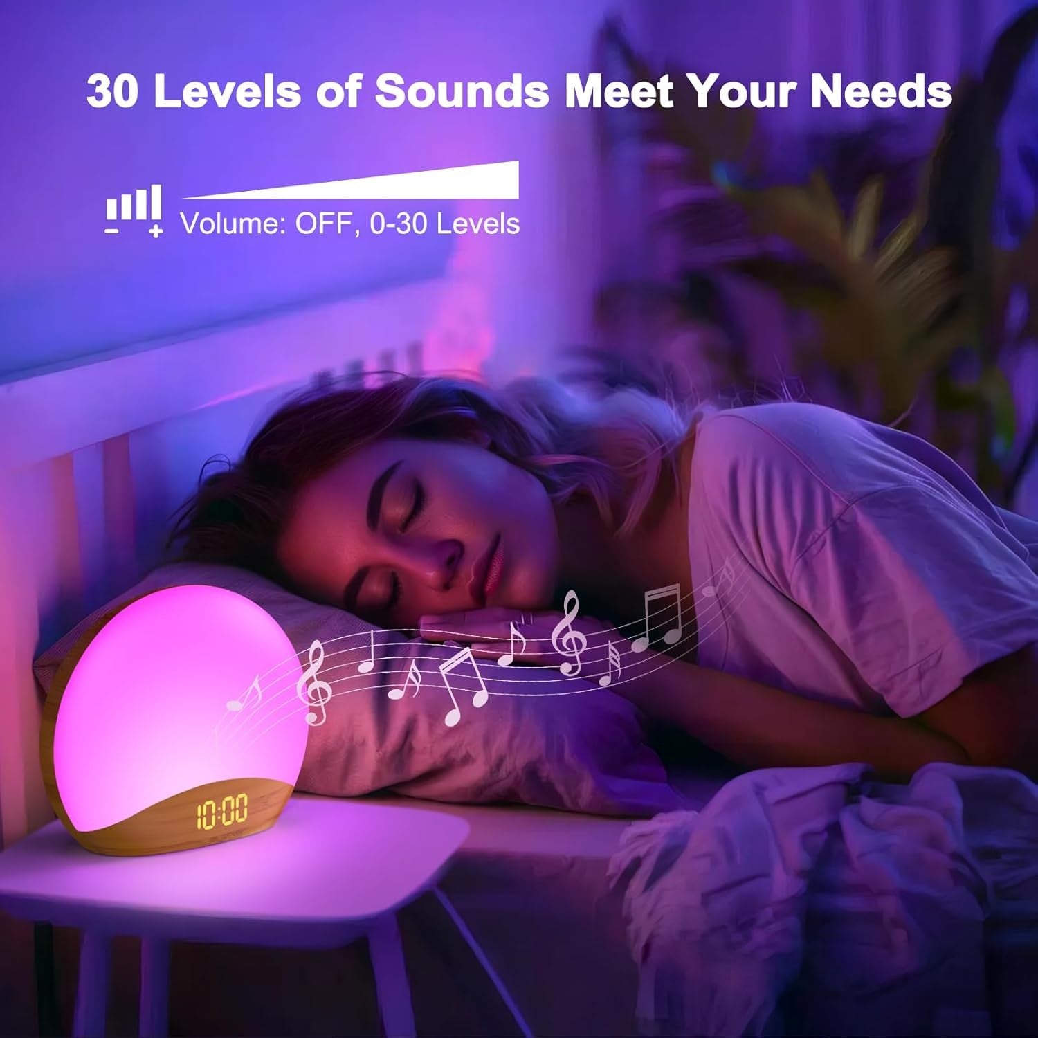 Sunrise Alarm Clock Wake Up Light White Noise Night Lamp Dimmable