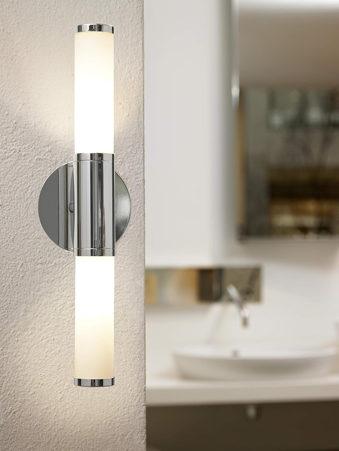 Modern Chrome Bathroom Wall Light with Dual Opal Glass Shades – IP44 Rated