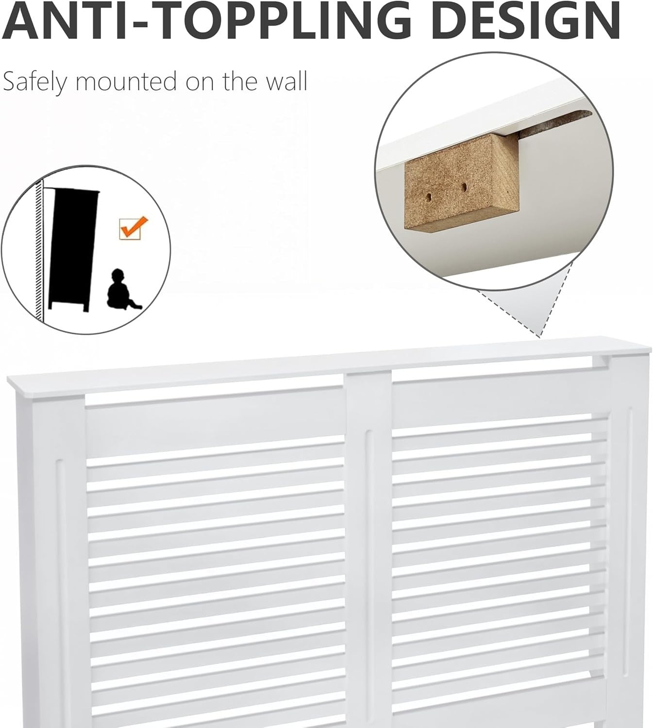 Tall White Radiator Cover Cabinet 92cm High MDF Modern Horizontal Heater Cover
