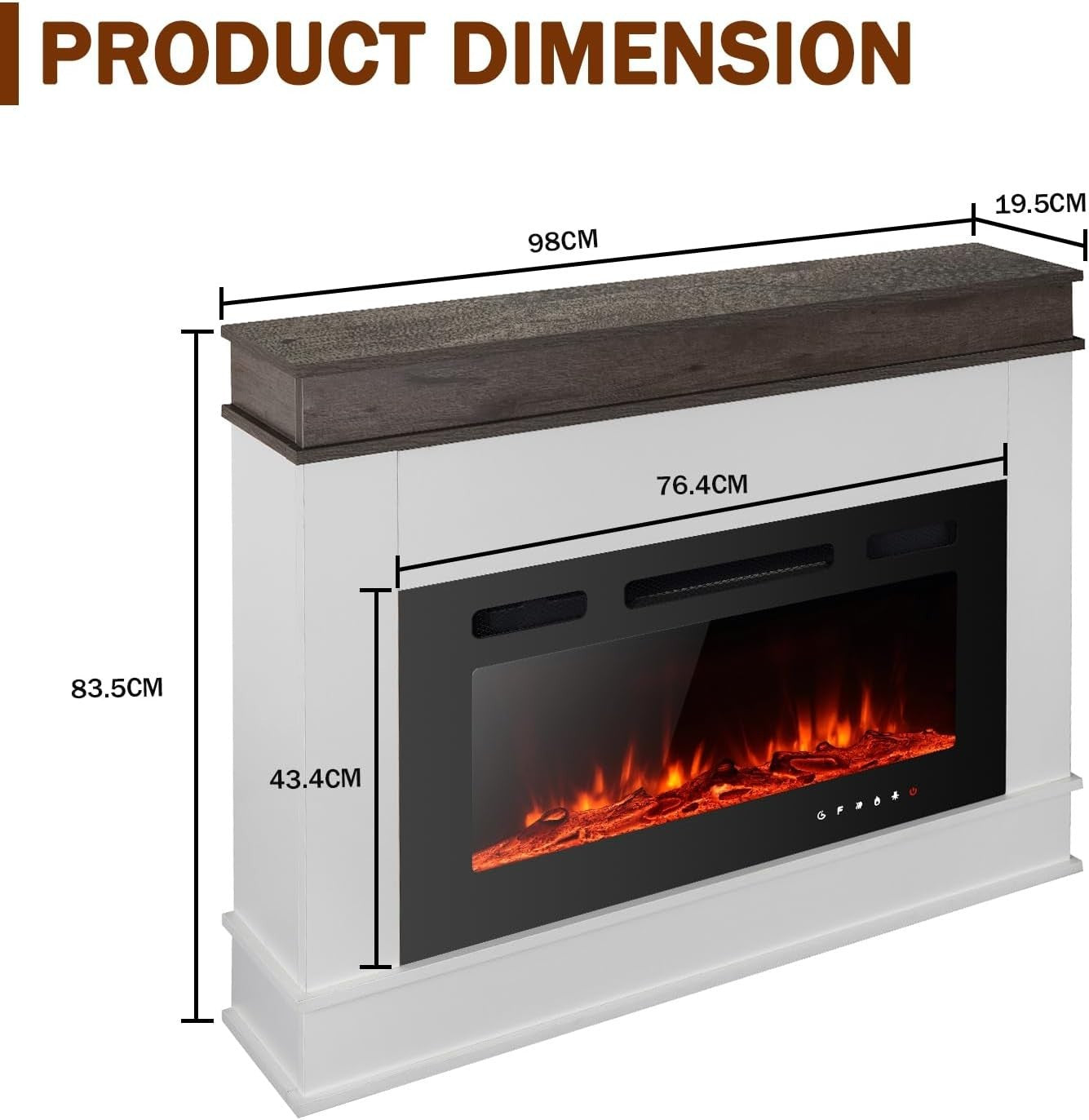 30” Electric Fireplace Heater with 12 LED Flames & Remote Control