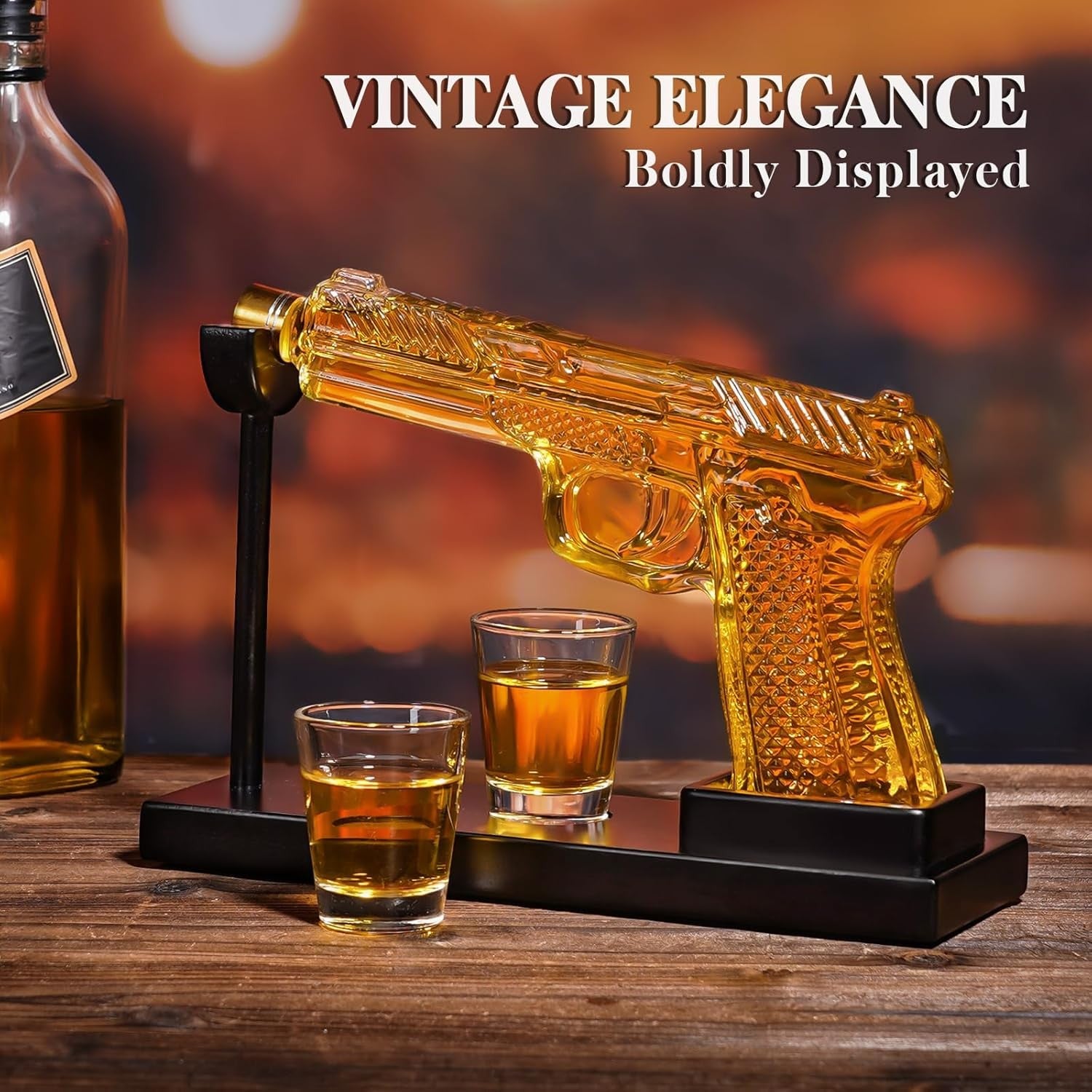 Gun Whiskey Decanter Set with Shot Glasses 275ml Novelty Gift for Men Bar