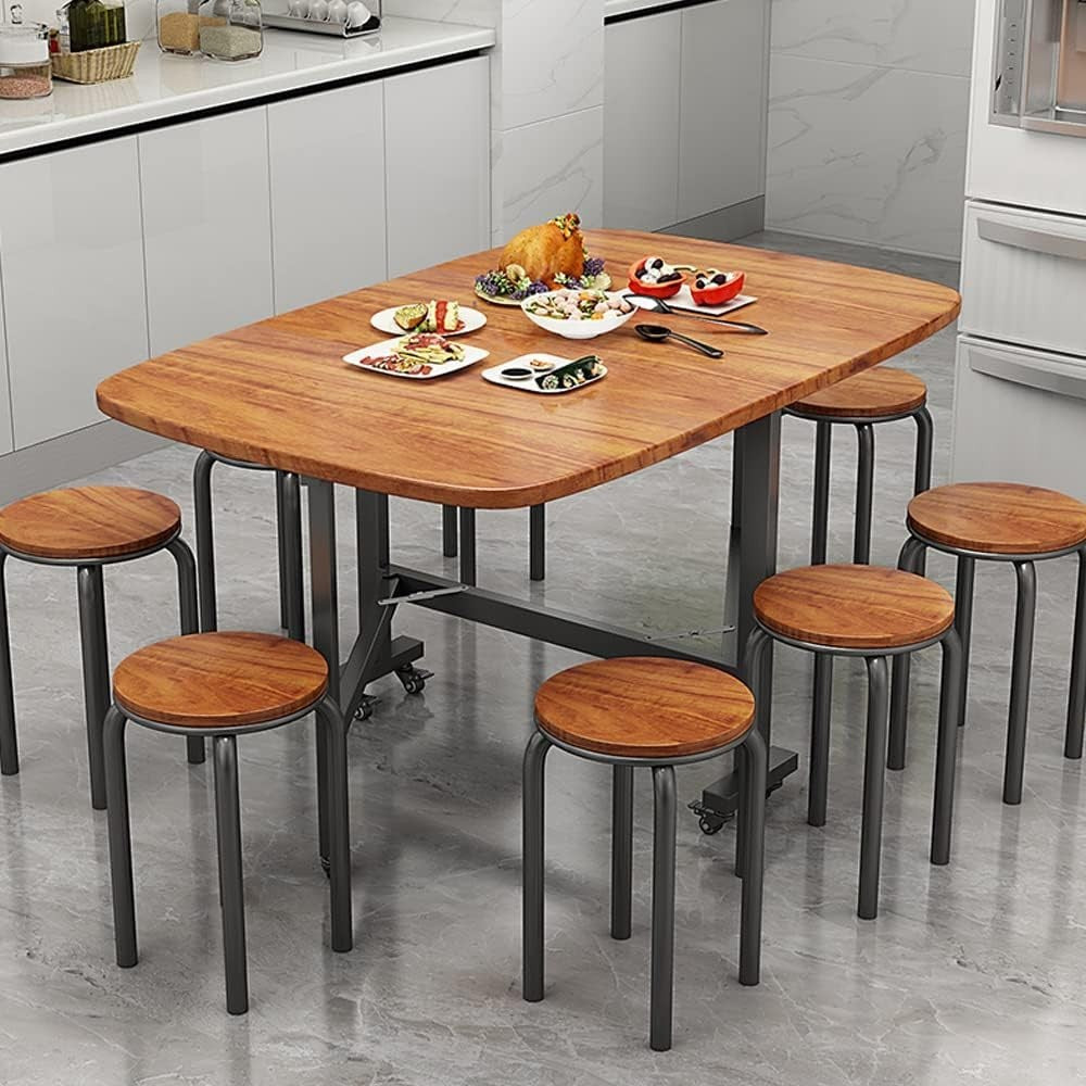 120CM Foldable Drop Leaf Dining Table with 6 Wheels for Small Spaces