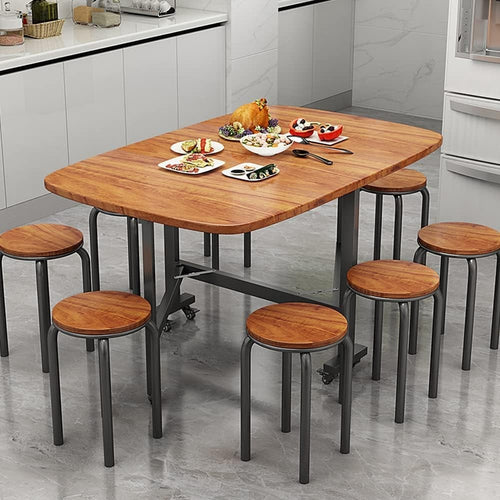 120CM Foldable Drop Leaf Dining Table with 6 Wheels for Small Spaces