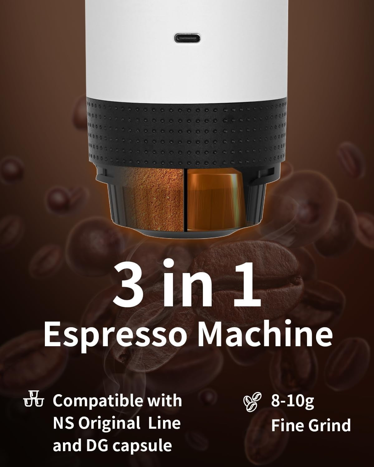 Fast Heat 20Bar Portable Espresso Maker Travel Coffee Machine for Pods & Ground