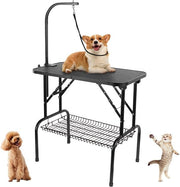 Foldable Dog Grooming Table 32in Non Slip Adjustable Arm Storage Basket