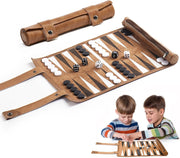Roll Up Backgammon Set Portable Travel Board PU Leather Classic Strategy