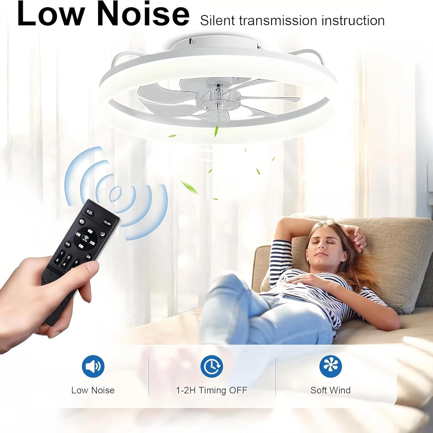 50cm Ceiling Fan Light, Remote & App, 6 Speed, Quiet Dimmable LED