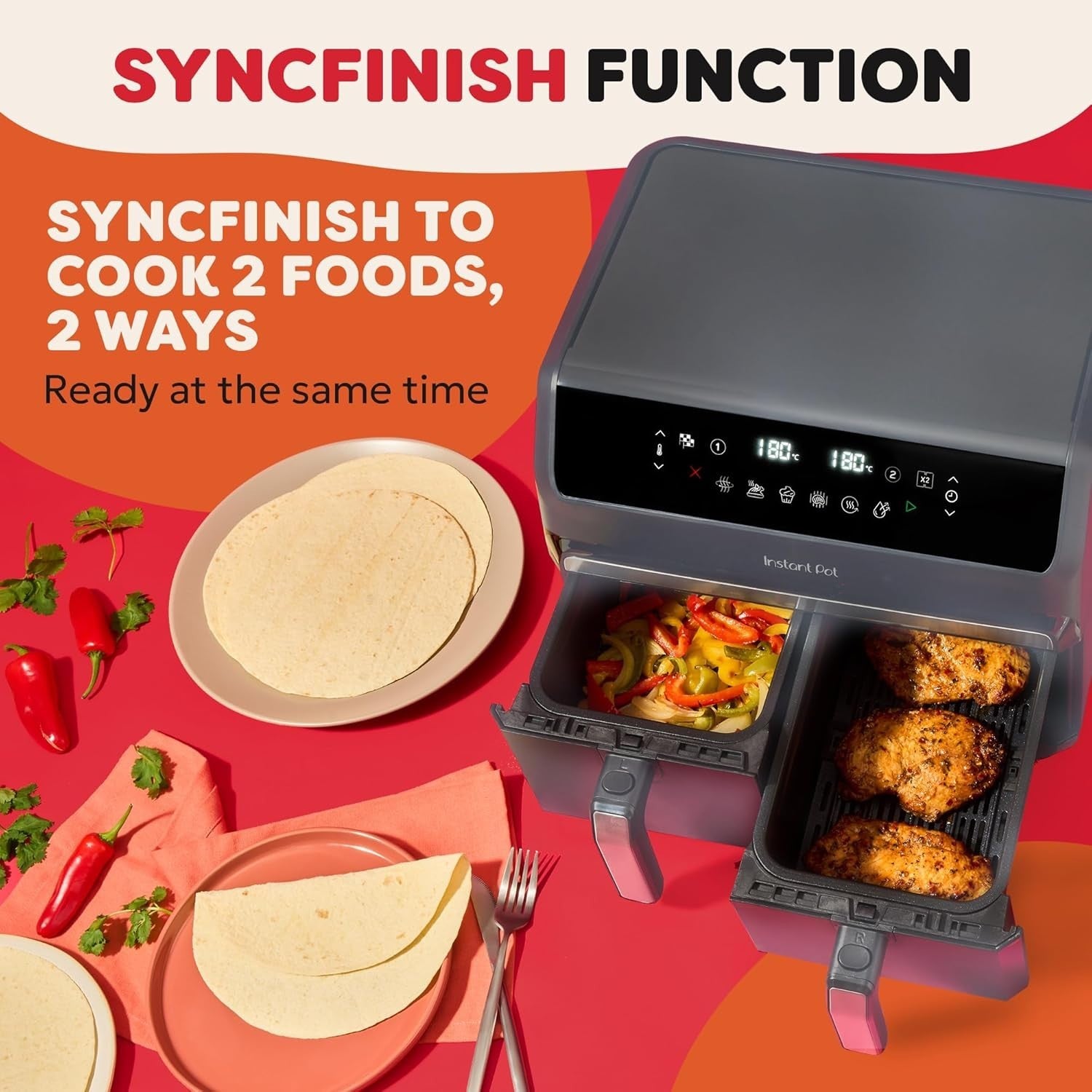 8L Dual Air Fryer Twin 4L Baskets 8-in-1 Digital Grill Bake Roast Reheat Grey