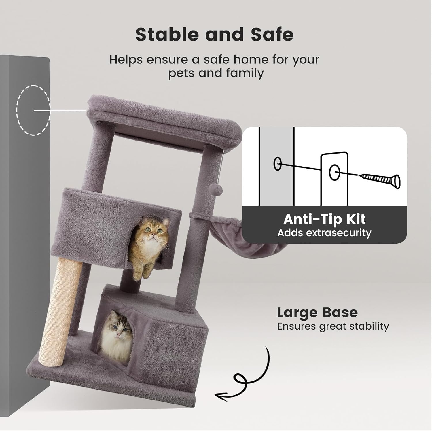 Cat Tree Tower 105cm 4 Level Scratching Post Condo Hammock Play Centre