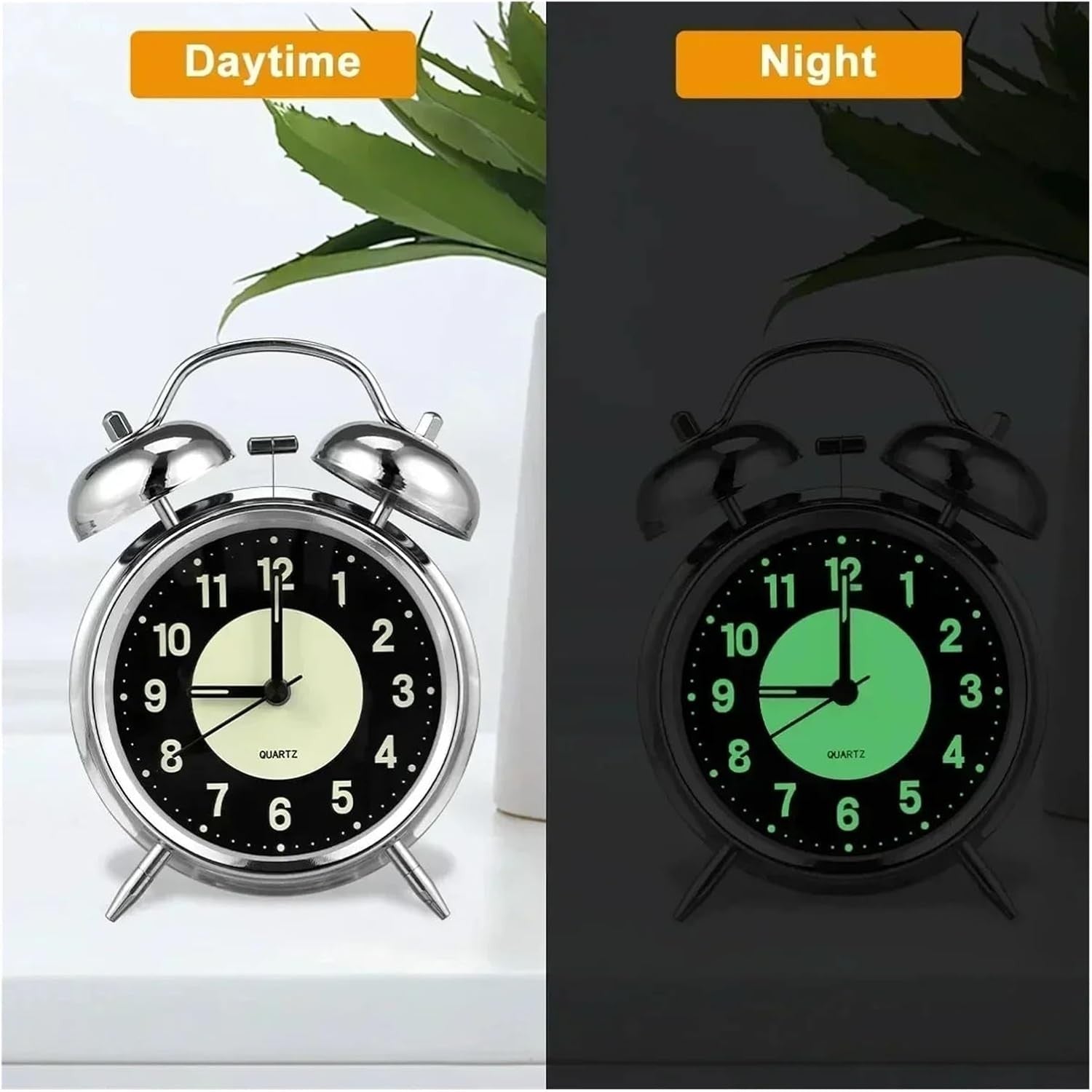 Super Loud Twin Bell Alarm Clock Retro Metal Night Light Heavy Sleepers
