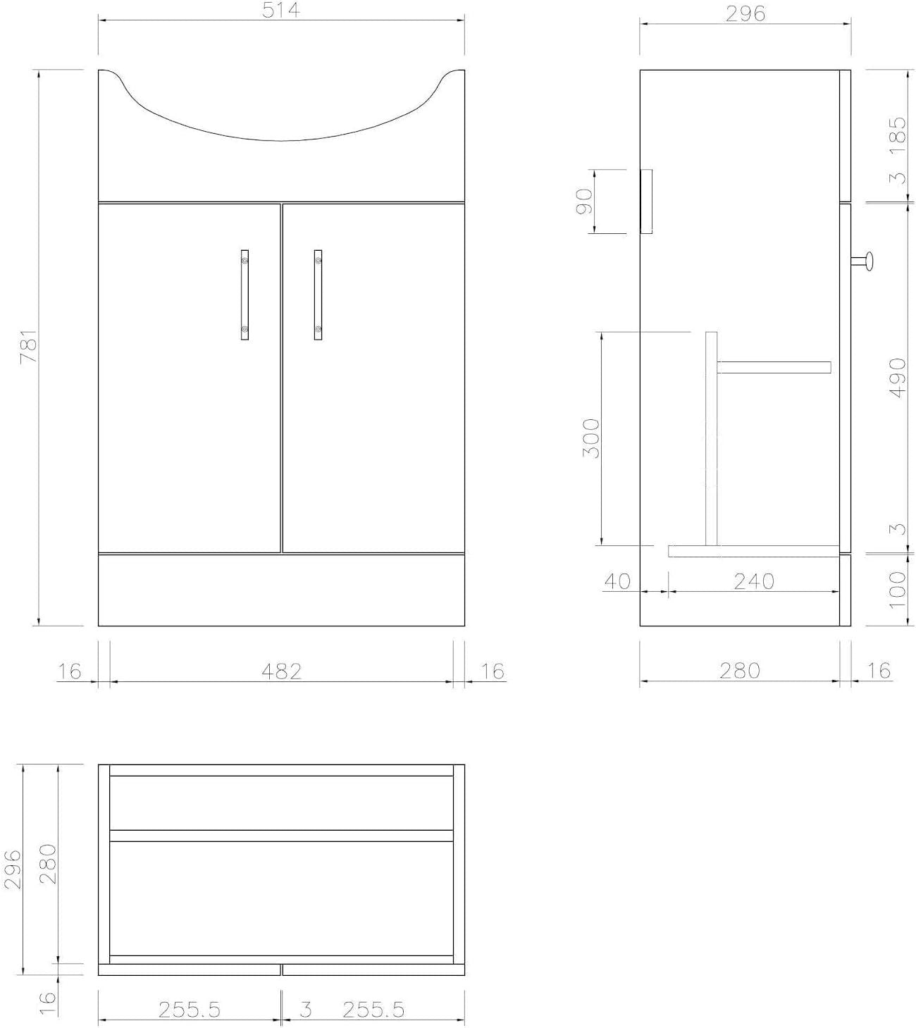 560mm Oak Effect Vanity Sink Unit – Freestanding Bathroom Basin Cabinet