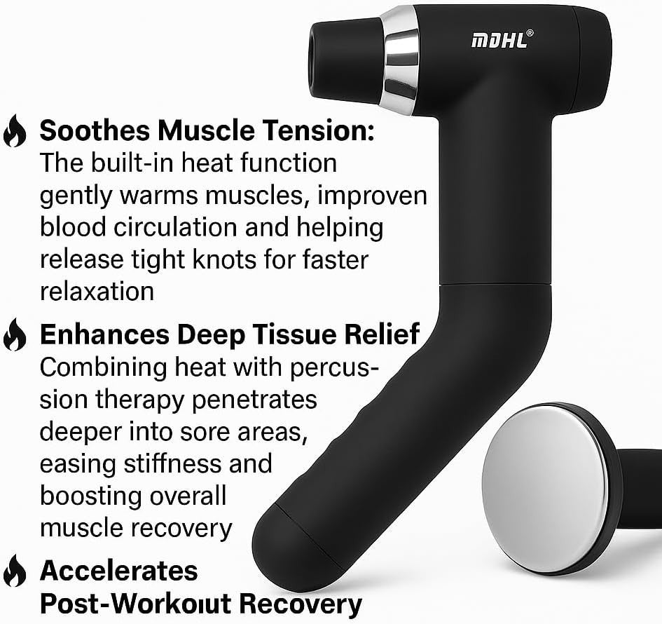 Deep Tissue Massage Gun Heated Hot Cold Percussion 6 Heads Long Handle