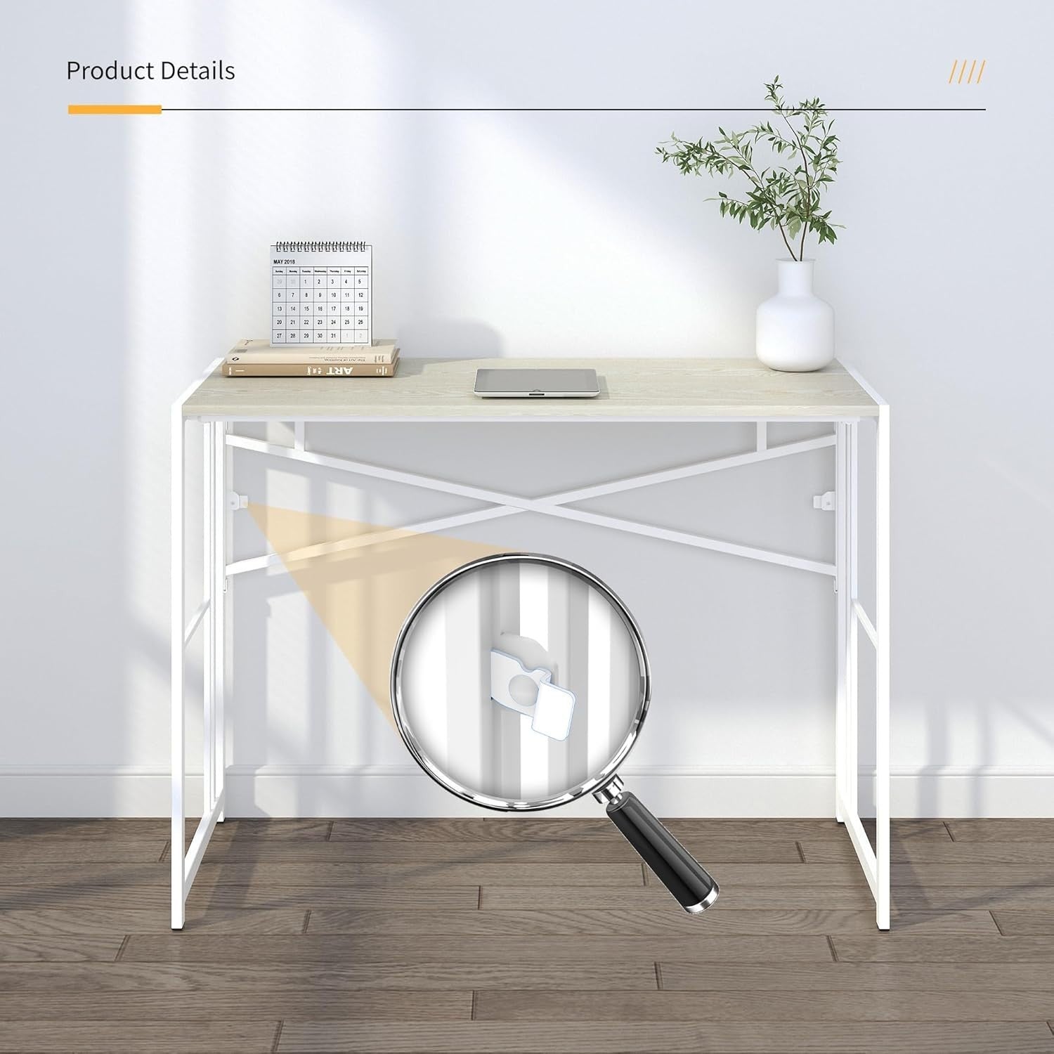 Folding Desk 103cm Natural & White Compact No Assembly Home Office Table