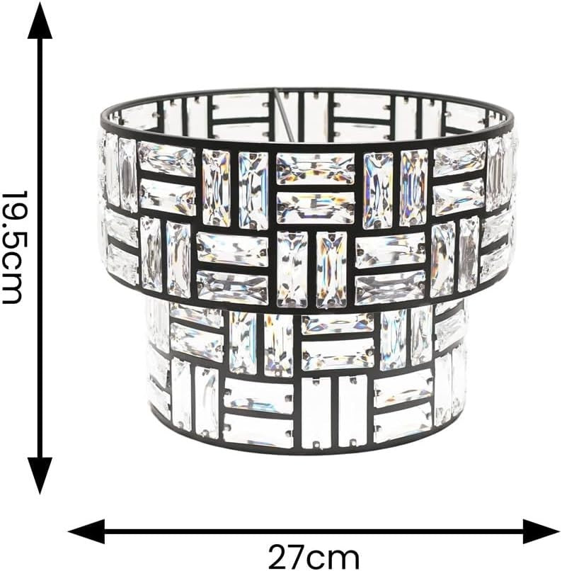Black Drum Ceiling Lamp Shades Pair Acrylic Jewel Tiered Easy Fit 27cm