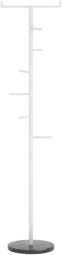Modern White Metal Coat Rack Stand  Slim Freestanding Hall Tree with Marble Base