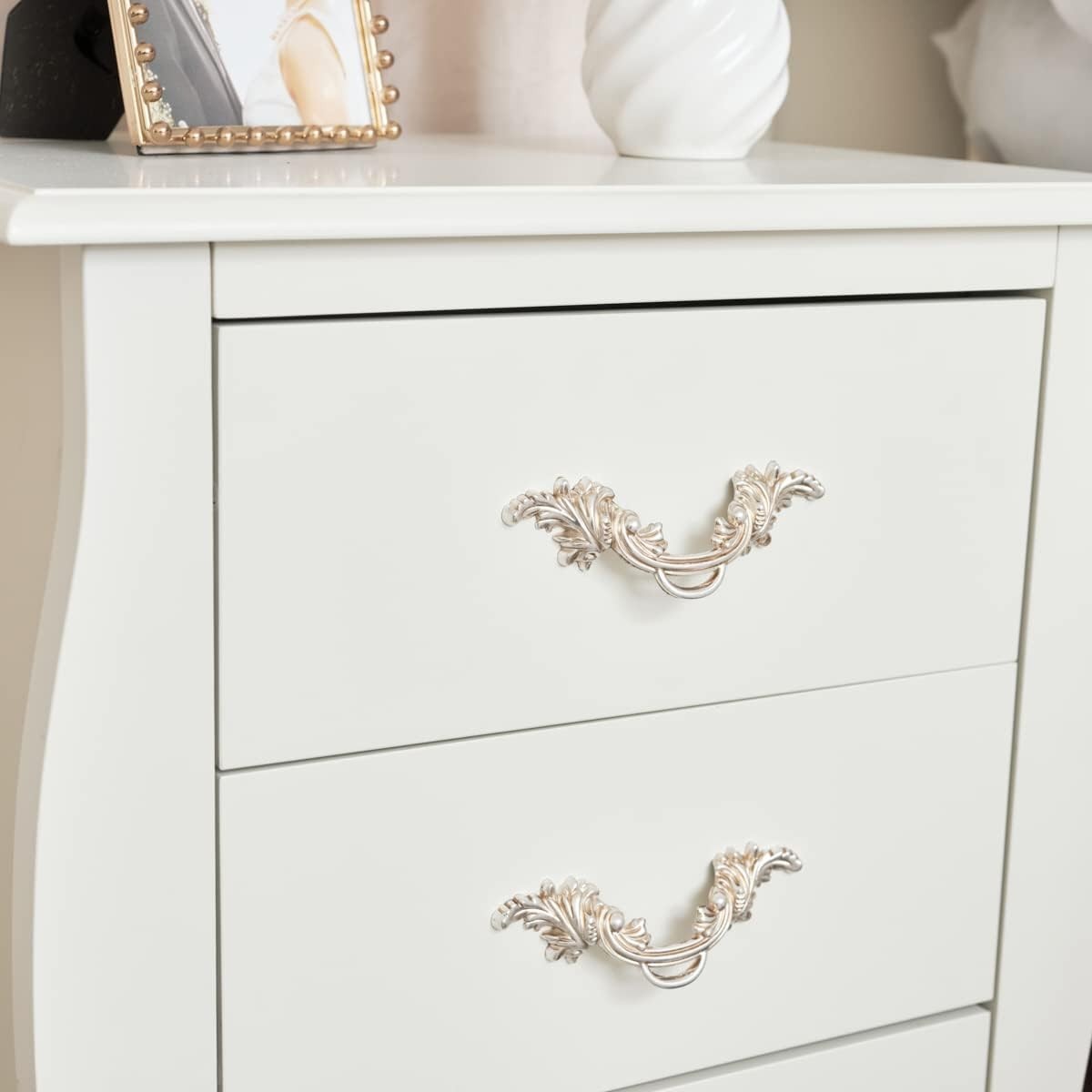 Set of 2 Ivory 3 Drawer Bedside Tables | Elegant Cream Gold Nightstands
