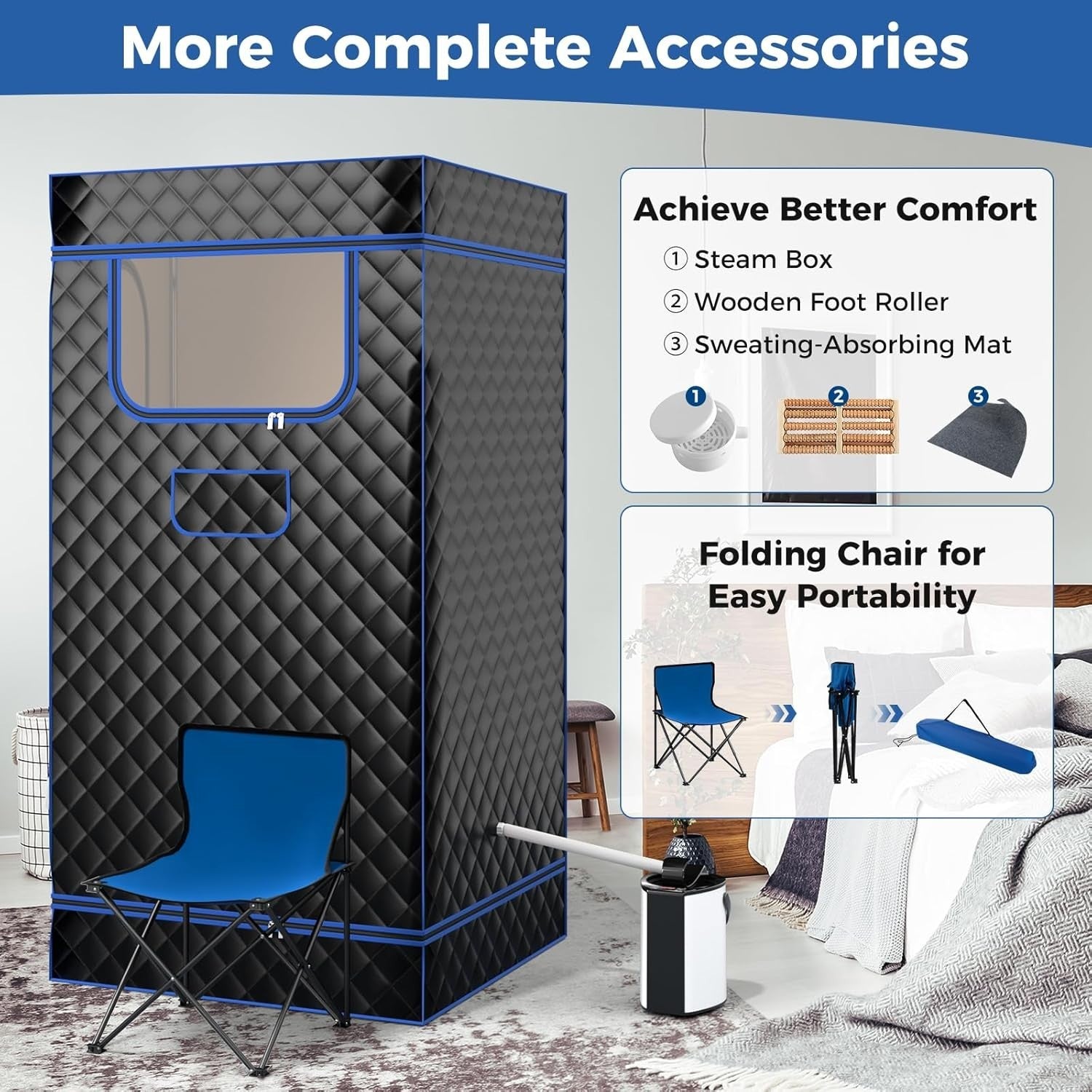 Portable Home Steam Sauna Tent w/ 3L Steamer – Full Body Detox Spa (Black)