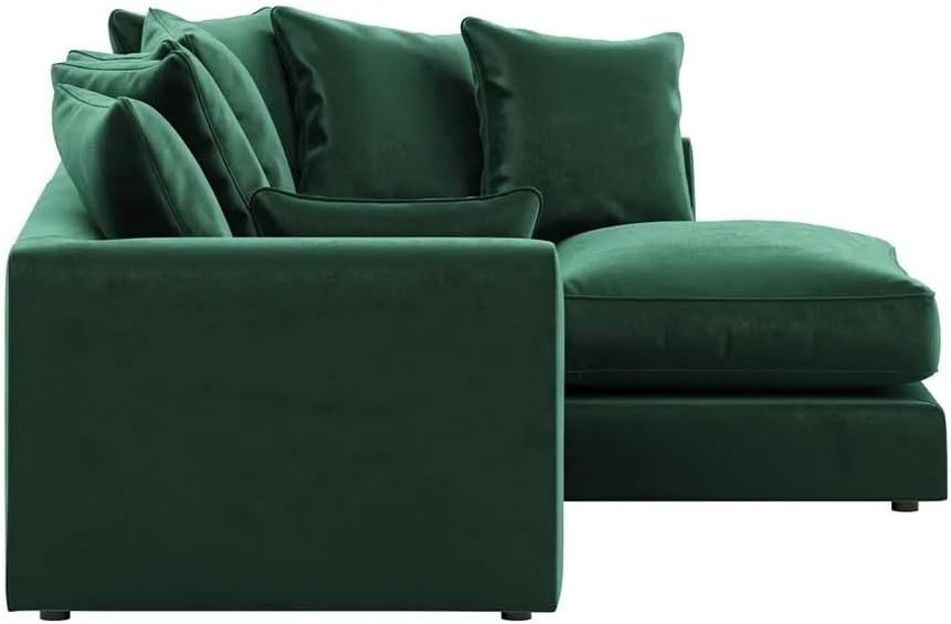 Green Velvet 4 Seater L Shape Corner Sofa with Footstool – Memory Foam Comfort