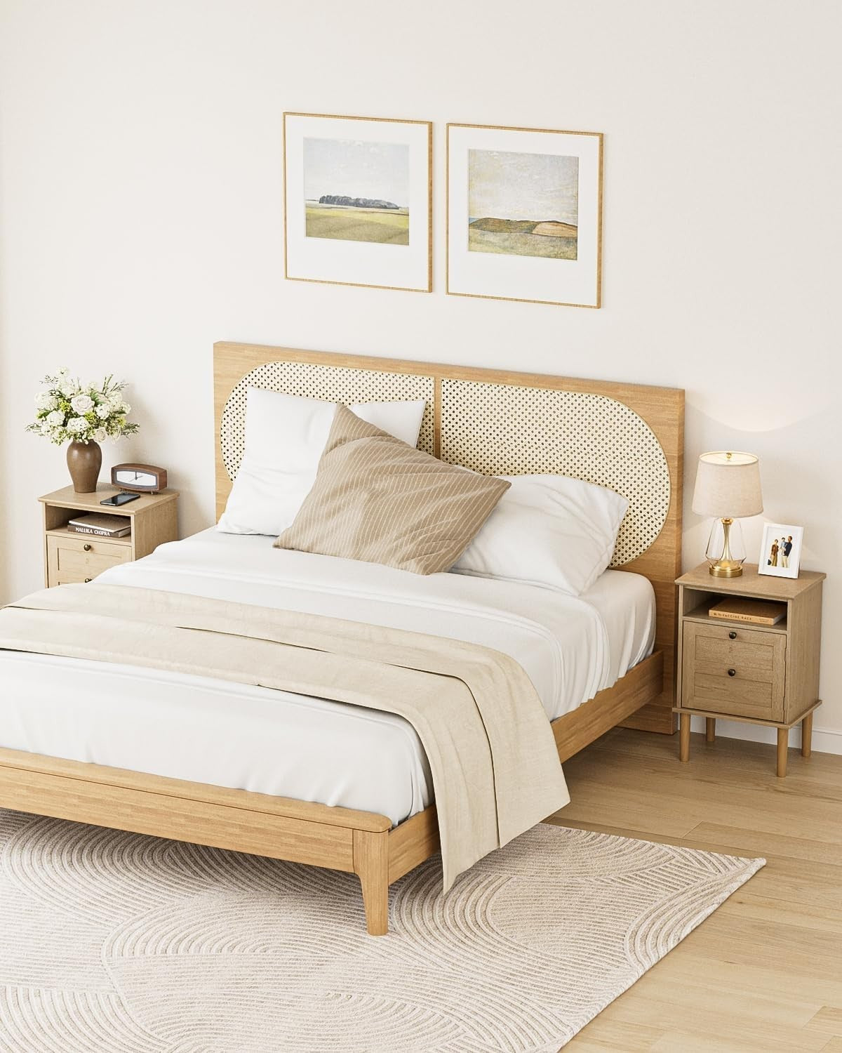 Wooden Bedside Table with Door & Open Shelf | Natural Oak Finish Nightstand