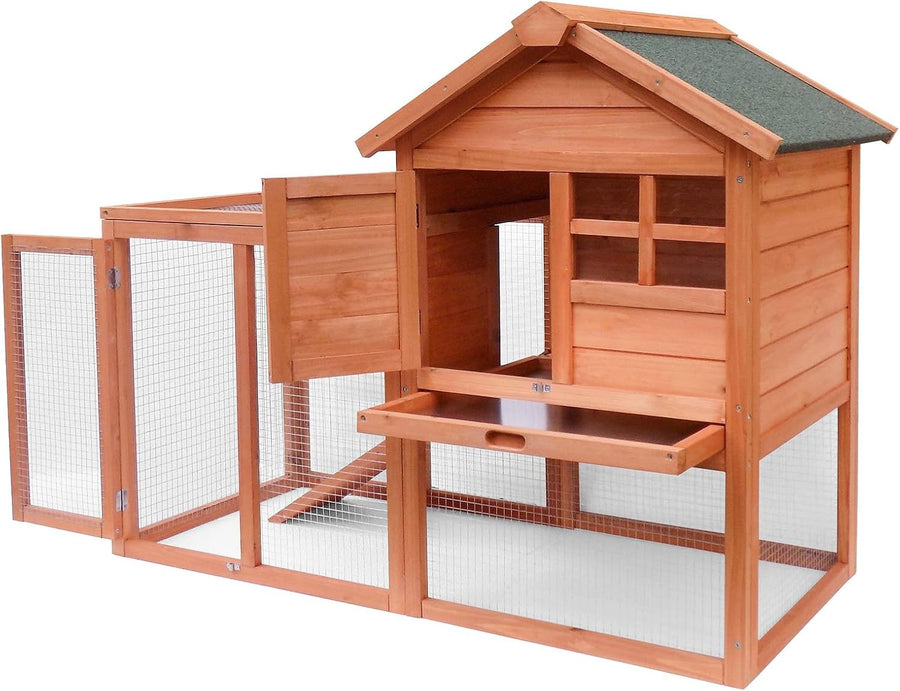 Rabbit Hutch Outdoor Elevated 2 Level Wooden Enclosure with Run Shelter