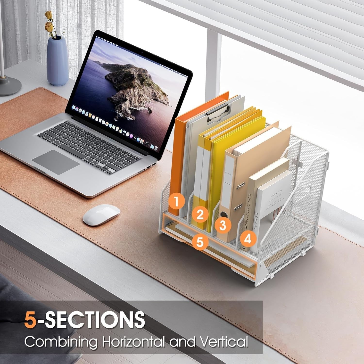 4-Tier Desktop File Organizer with Adjustable Compartments & Letter Tray, White