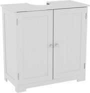White Under Sink Bathroom Cabinet with 2 Doors & Space-Saving Shelf 60x30x60cm