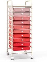 Gradient Pink 10 Drawer Rolling Storage Trolley Craft Beauty Organizer
