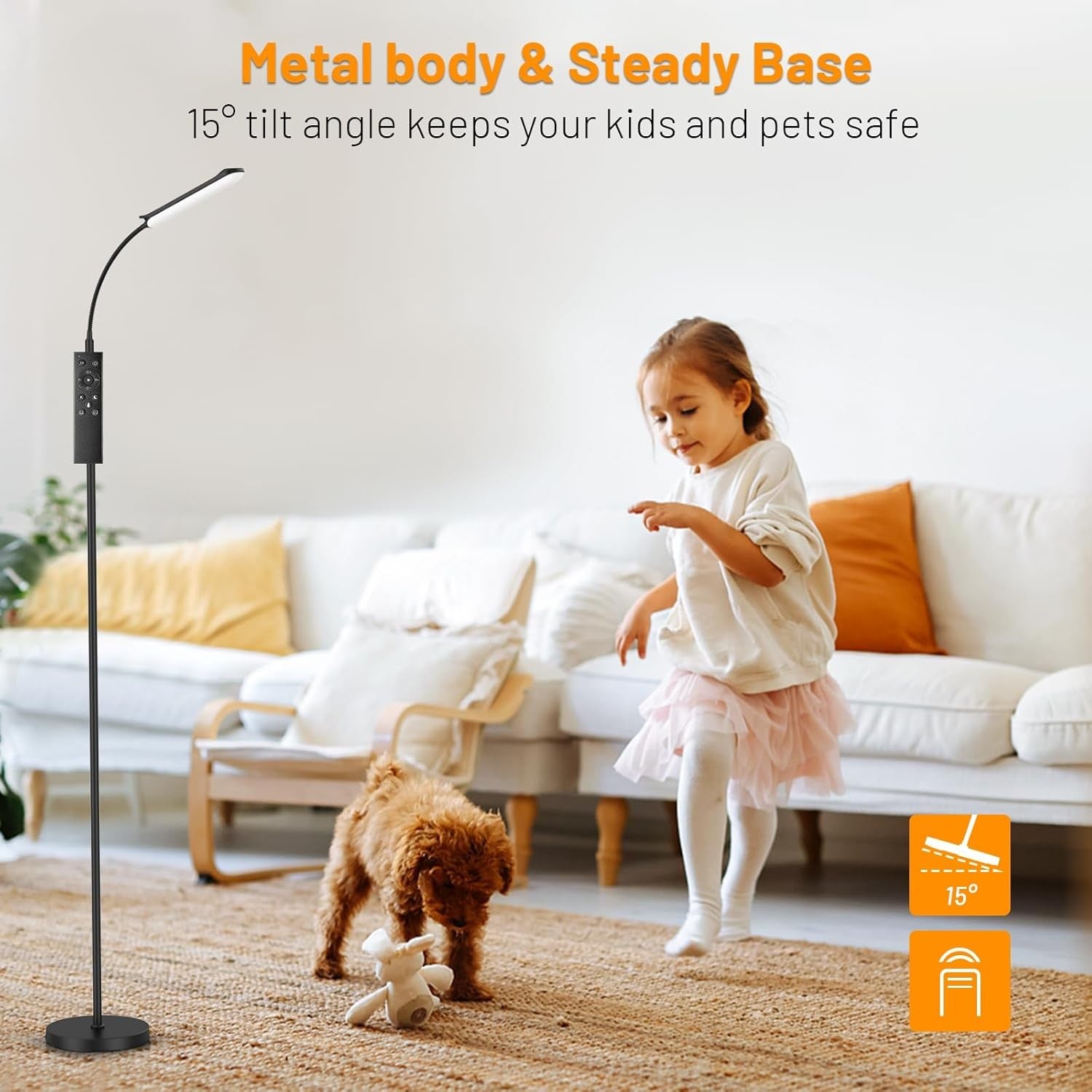 LED Uplighter Floor Lamp Dimmable Remote Touch Reading Light Tall Black