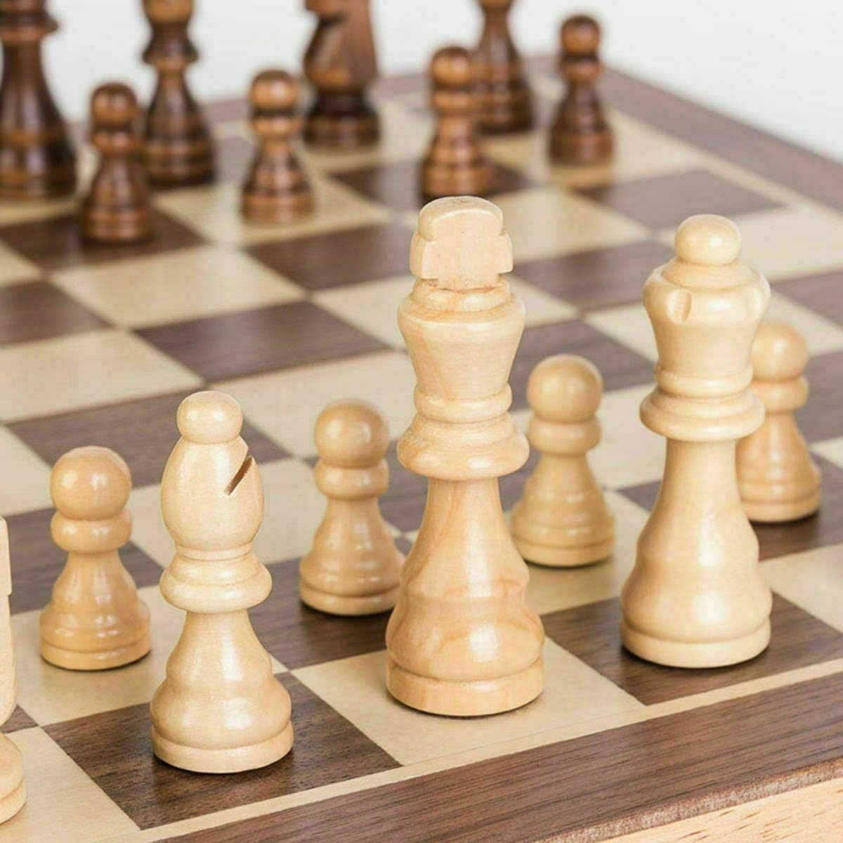 11.4" Magnetic Wooden Chess Set Folding Walnut Board Travel Game