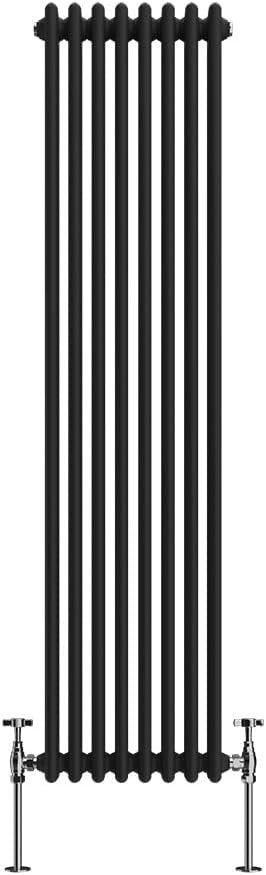Vertical Cast Iron Radiator 1500x380mm Double Panel Black Central Heating