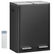 60L Double Kitchen Recycling Bin | 2 x 30L Stainless Steel Pedal Bin Black