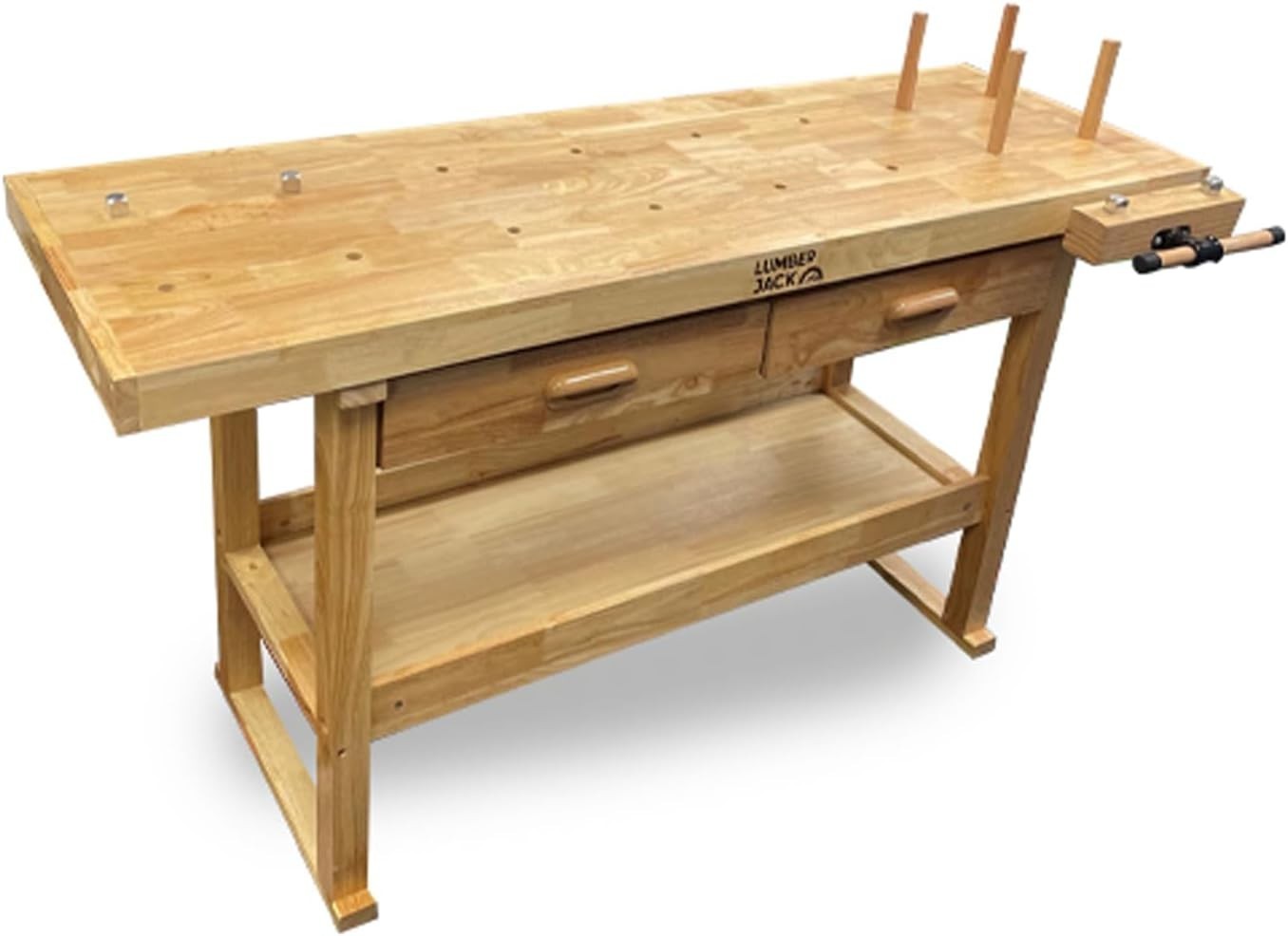 Heavy Duty Hardwood Workbench 152cm Table 7" Vice Drawers Clamp Shelf Beech