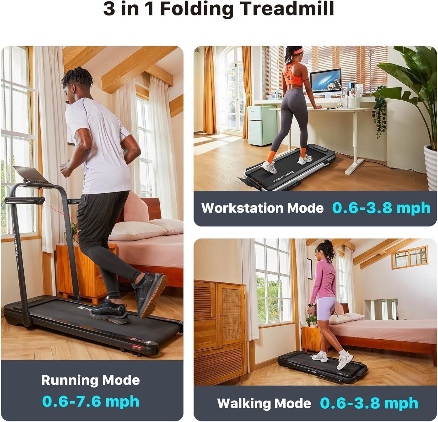 Foldable 3-in-1 Treadmill Walking Pad Under Desk Running Machine 12km/h