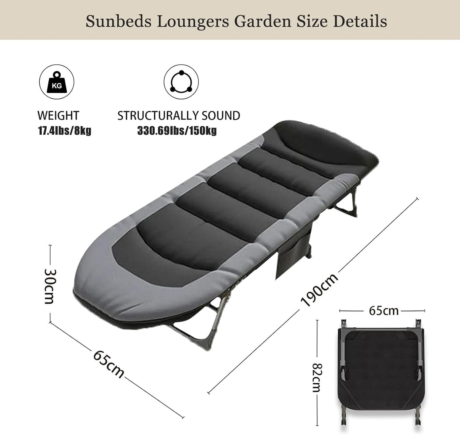 2x Folding Recliner Sun Loungers Camping Bed Chair with Pillow & Mattress