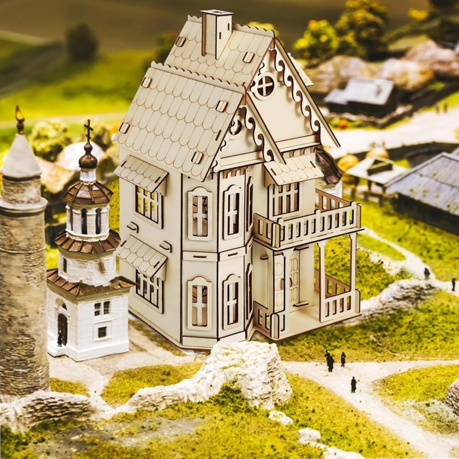 3D Wooden Dollhouse Puzzle Kit - DIY Fantasy Villa Model for Teens & Adults