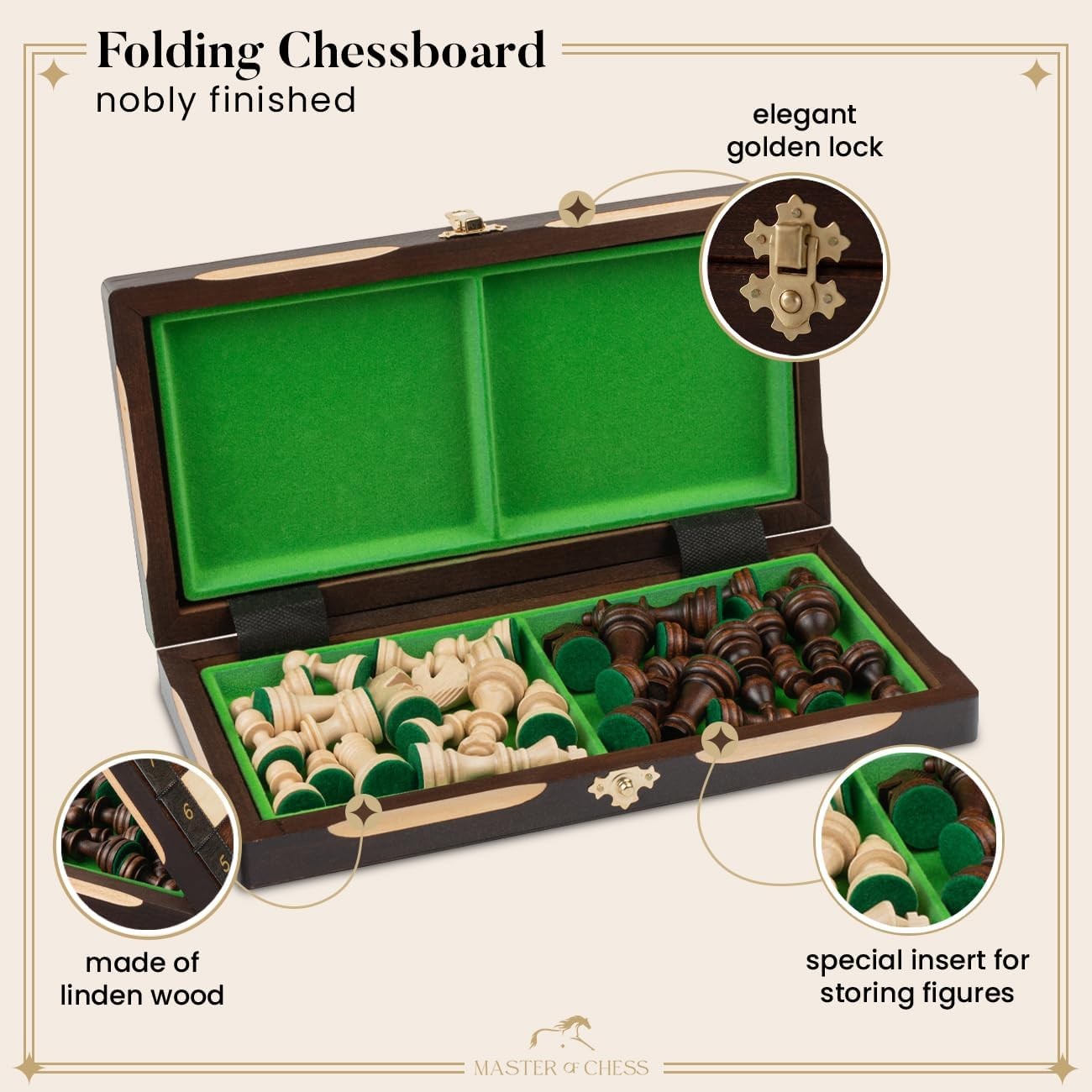 Portable Wooden Chess Set 29cm | Handcrafted Champion Board with Pieces | Travel