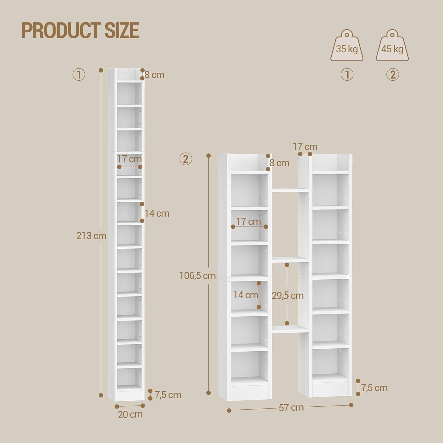 CD DVD Storage Tower 14 Shelf Media Rack Adjustable Bookcase White