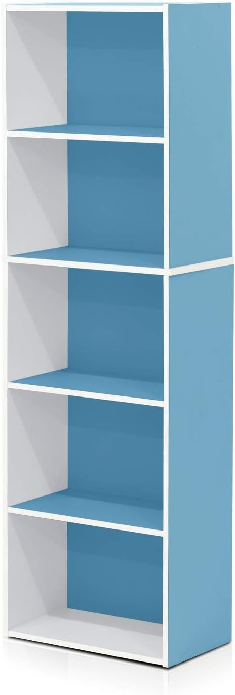 5 Tier Reversible Bookcase Storage Open Shelf Compact Organizer Bookshelf Blue