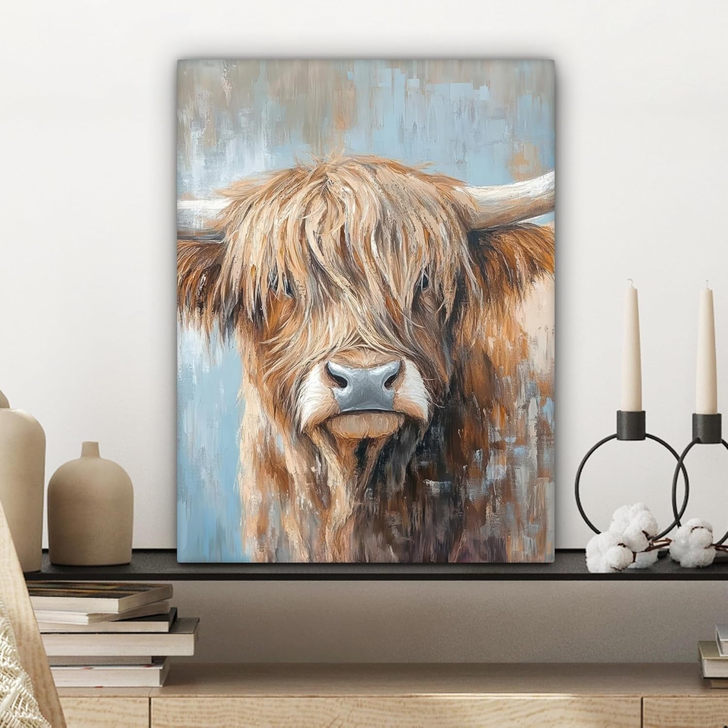 Highland Cow Canvas Wall Art 30x40cm Framed Rustic Farm