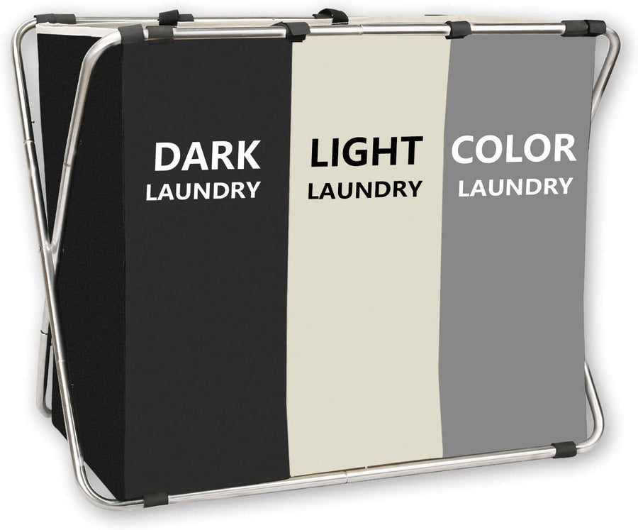 160L 3-Bag Laundry Sorter with Frame Dark Light Colour Clothes Hamper Organiser