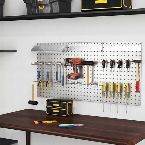 Wall-Mount Pegboard Kit 3PCS 120x60cm Alloy Steel 28 Hooks & Tool Racks