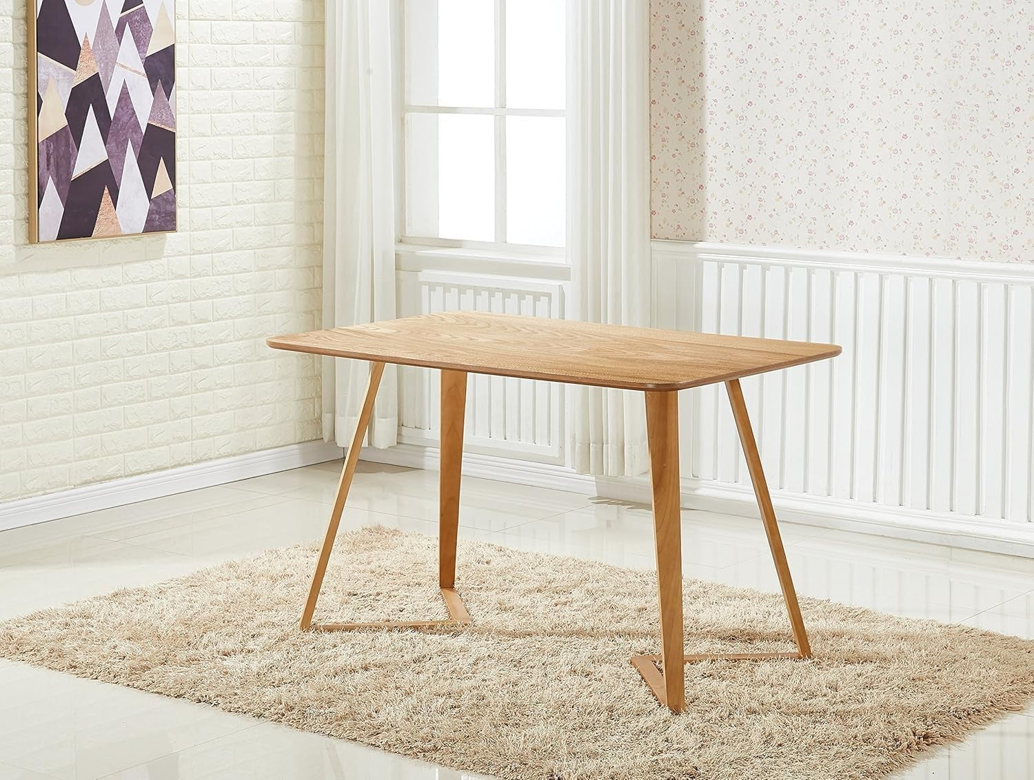 Dining Table Set 4 Seater Oak Legs Modern PU Chairs for Kitchen Room